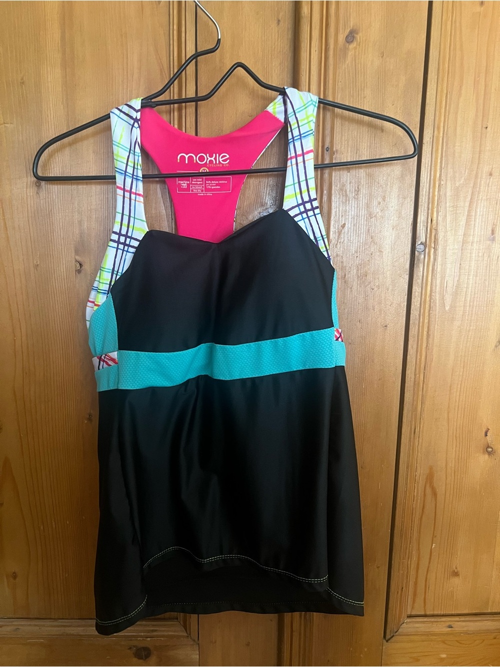 Moxie Athletic Tank Cycling Top in Black & Teal with Pink Accents